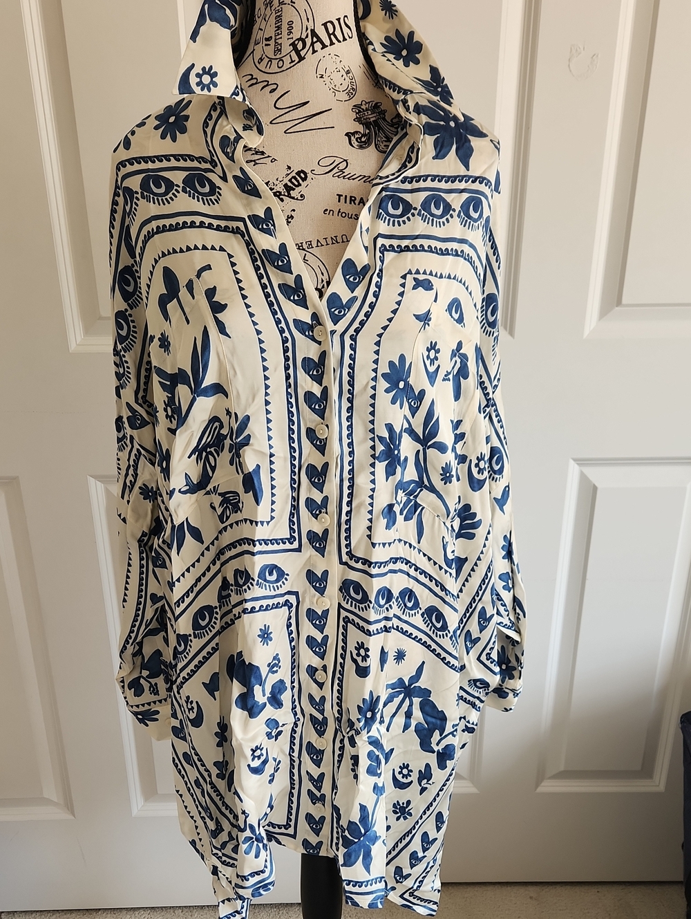 Anthropologie Corey Lynn Calter Tunic Sz S Greek Eye White Lotus HTF